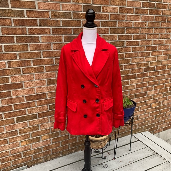 🎉HP x 3🎉 Large Red Pea Coat Size Stylish Winter Coat - Picture 1 of 10
